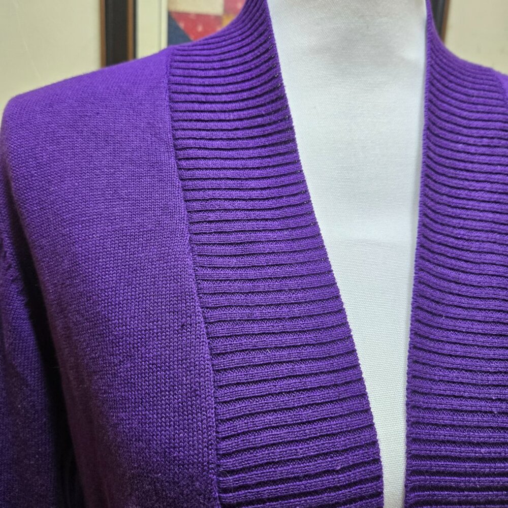 89th & Madison Black Orchid Open Front Sweater Size Large (NWT) Ribbed Edging